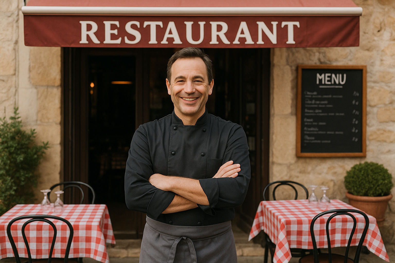 photographic Un restaurateur devant son restaurant en France